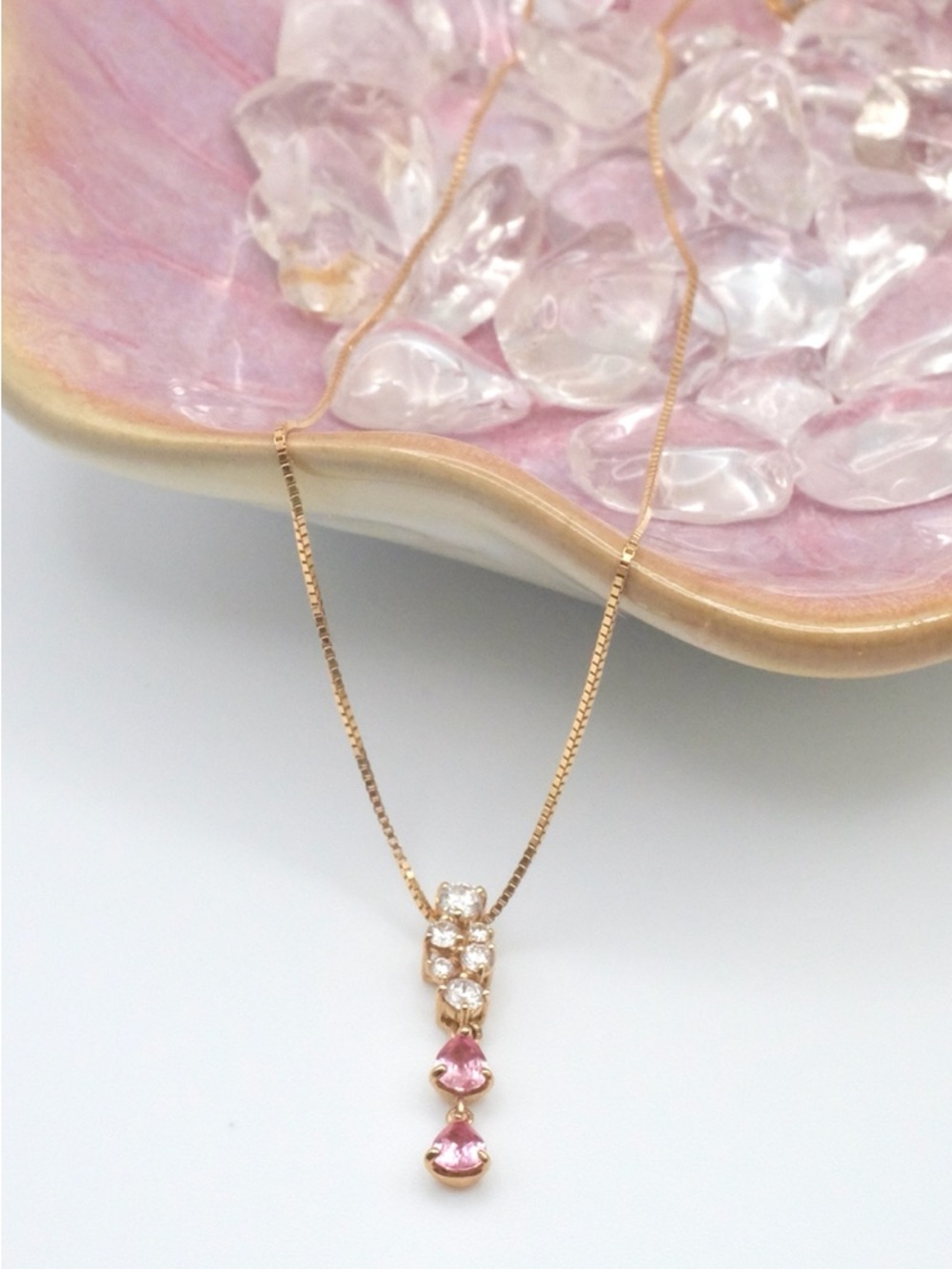 Vintage K18 Rose Gold Padparadscha Sapphire & Diamond Necklace